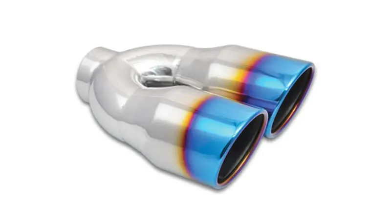 Vibrant 2.5In Id Dual 3.5In Od Round Ss Tips (Single Wall Angle Cut) W/Burnt Blue Finish 1